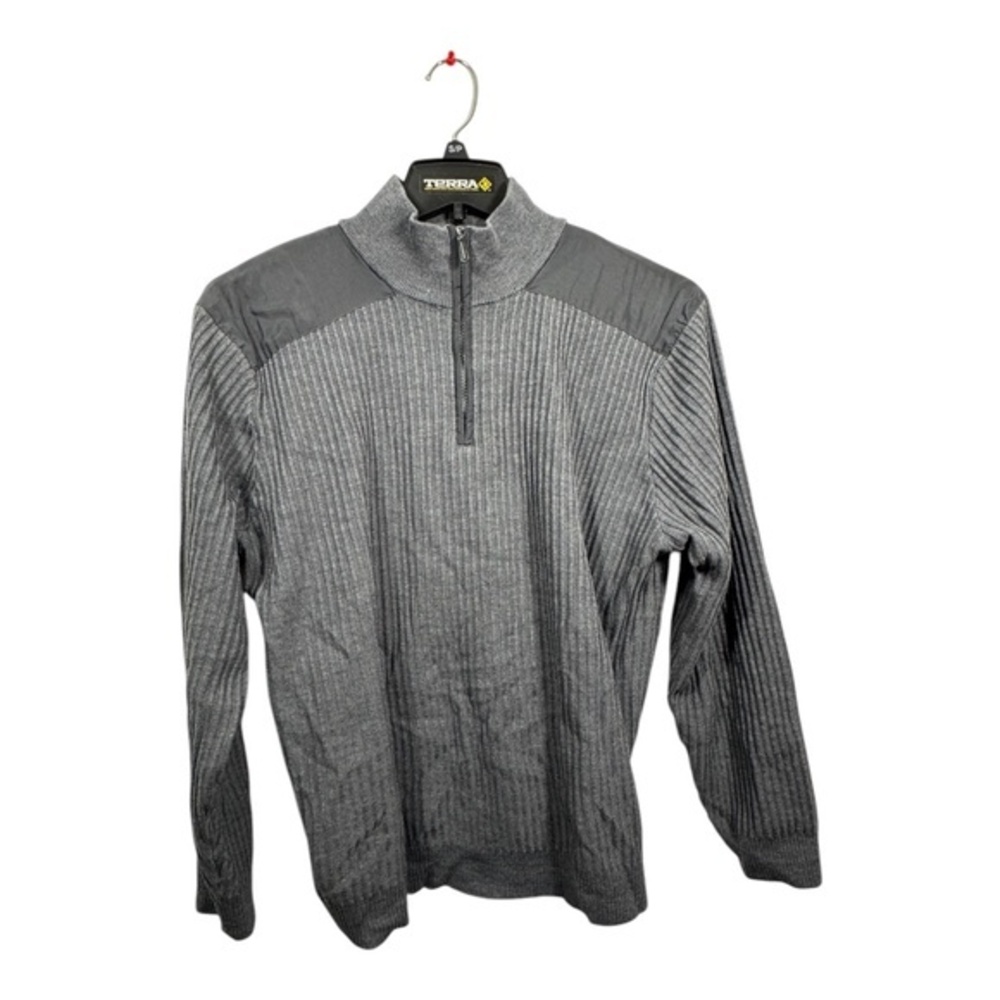 Bugatchi Uomo Sweater Mens Size XL Grey 1/4 Zip Merino Wool Shoulder Patch